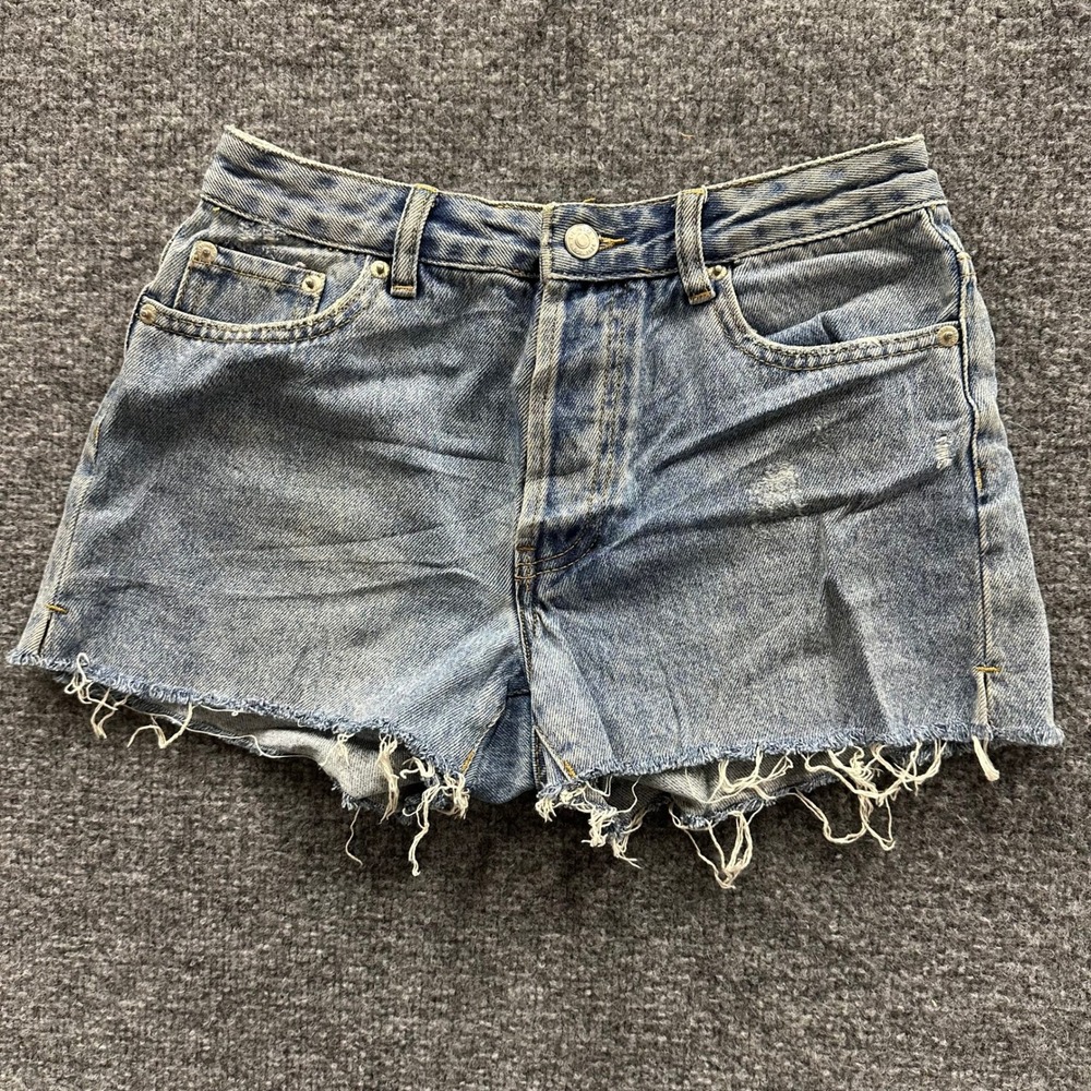Glassons Denim Shorts Womens Size 6 Blue High Waisted Cotton Raw Hem Distressed
